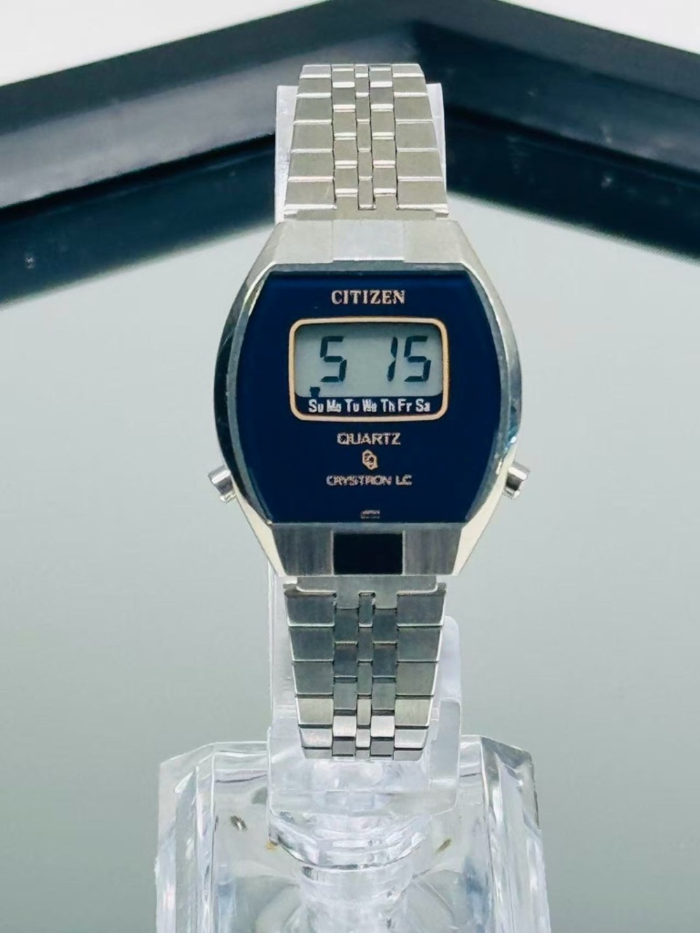 Vintage Citizen Crystron LC Digital Watch Blue Dial Japan New Battery Working